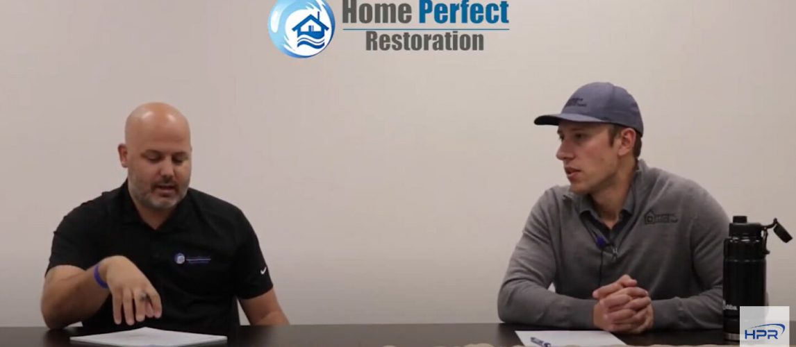 Home Perfect Restoration branding shown in a Property Claims Consultant video resource for homeowners.